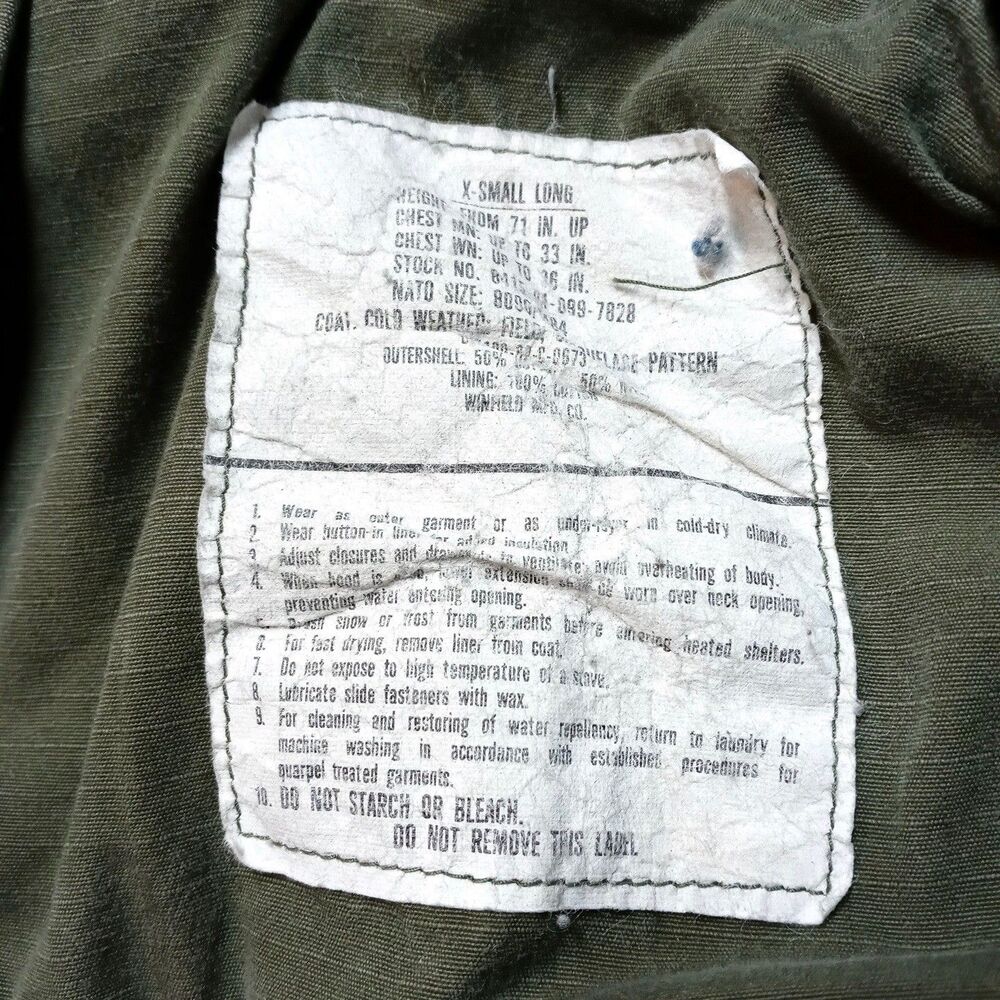 Vintage US Military M65 Field Jacket Woodland Camo Cold Weather Coat XS Long - Picture 8 of 13